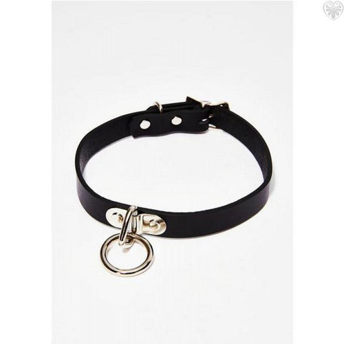 Black Leather Choker + 1 Silver Ring